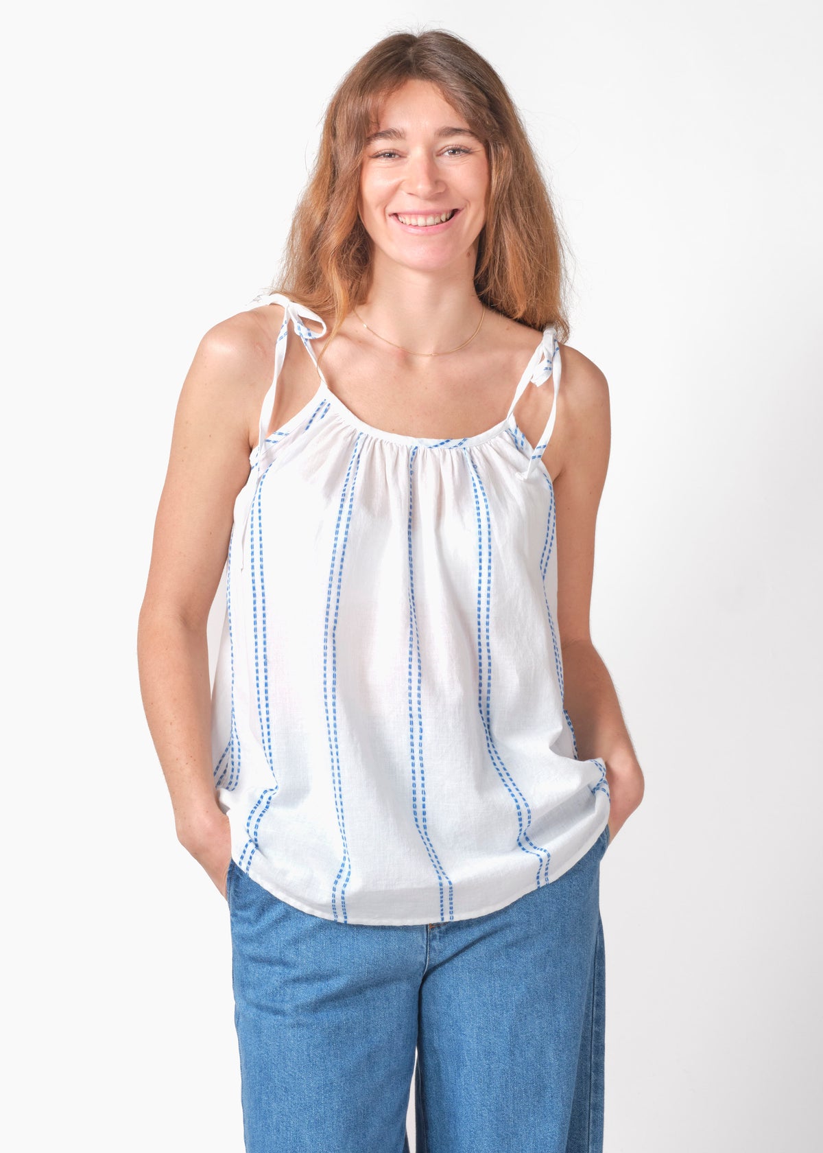 Klitmøller Collective ApS Mary top GOTS T-Shirts White/surf blue