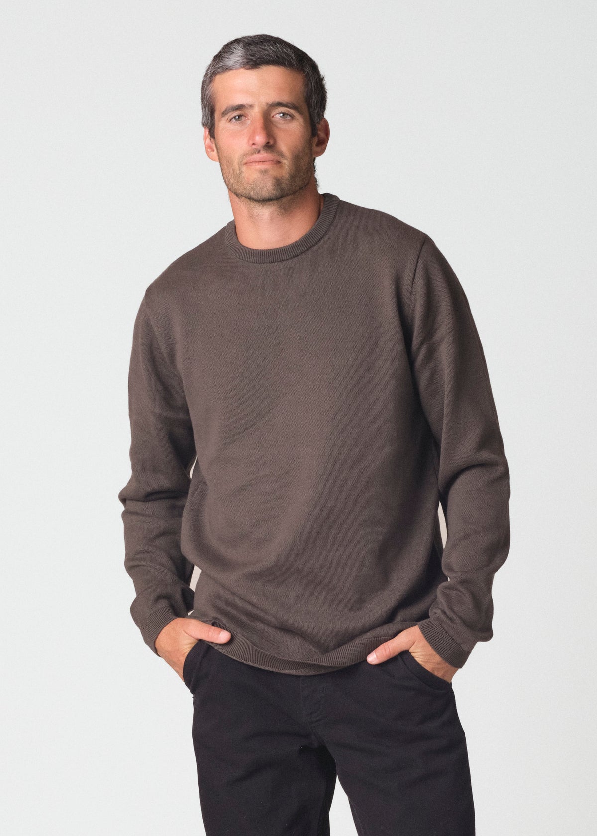 Klitmøller Collective ApS Mens basic cotton knit Knitted sweaters Olive