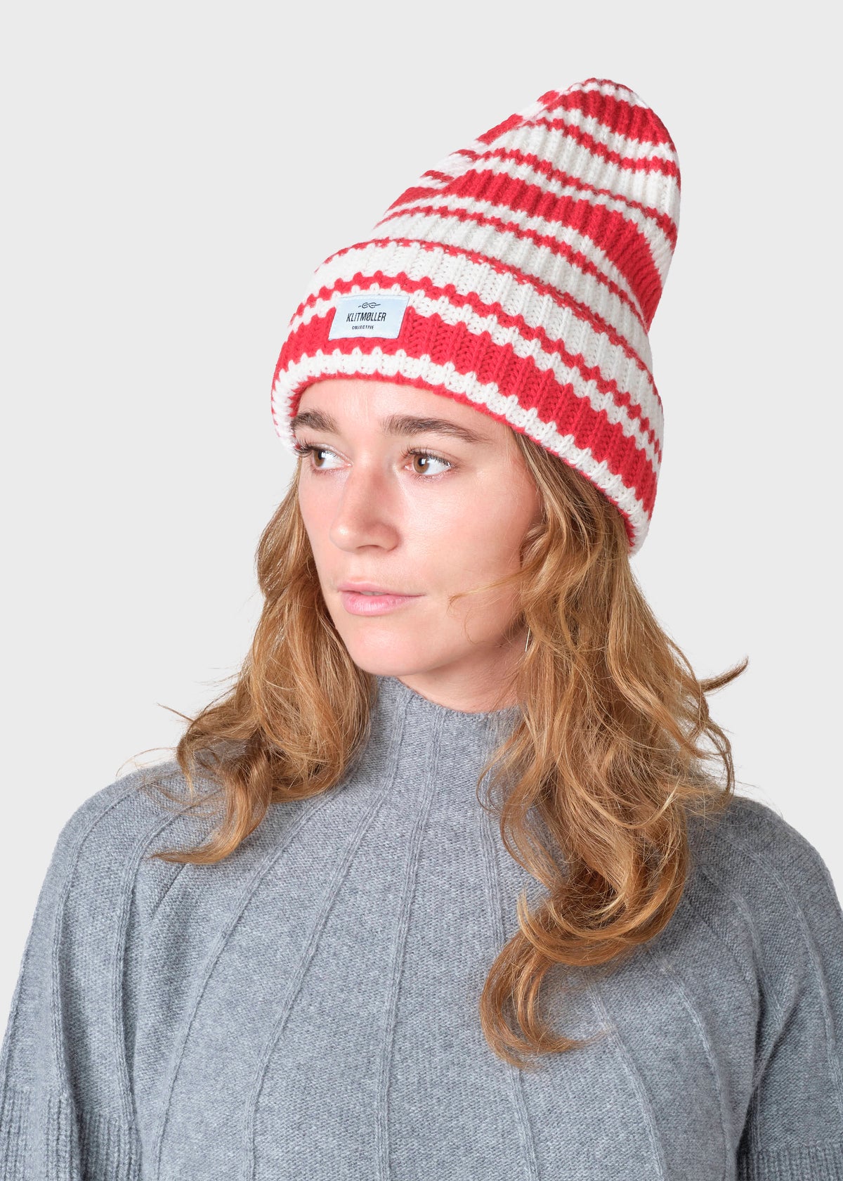 Klitmøller Collective ApS Stripe wool beanie Beanies Cream/red
