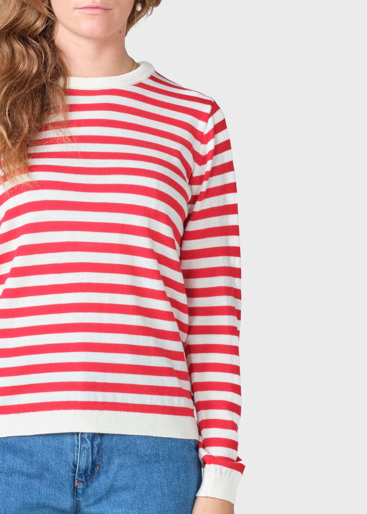 Klitmøller Collective ApS Womens basic stripe merino knit Knitted sweaters Cream/red