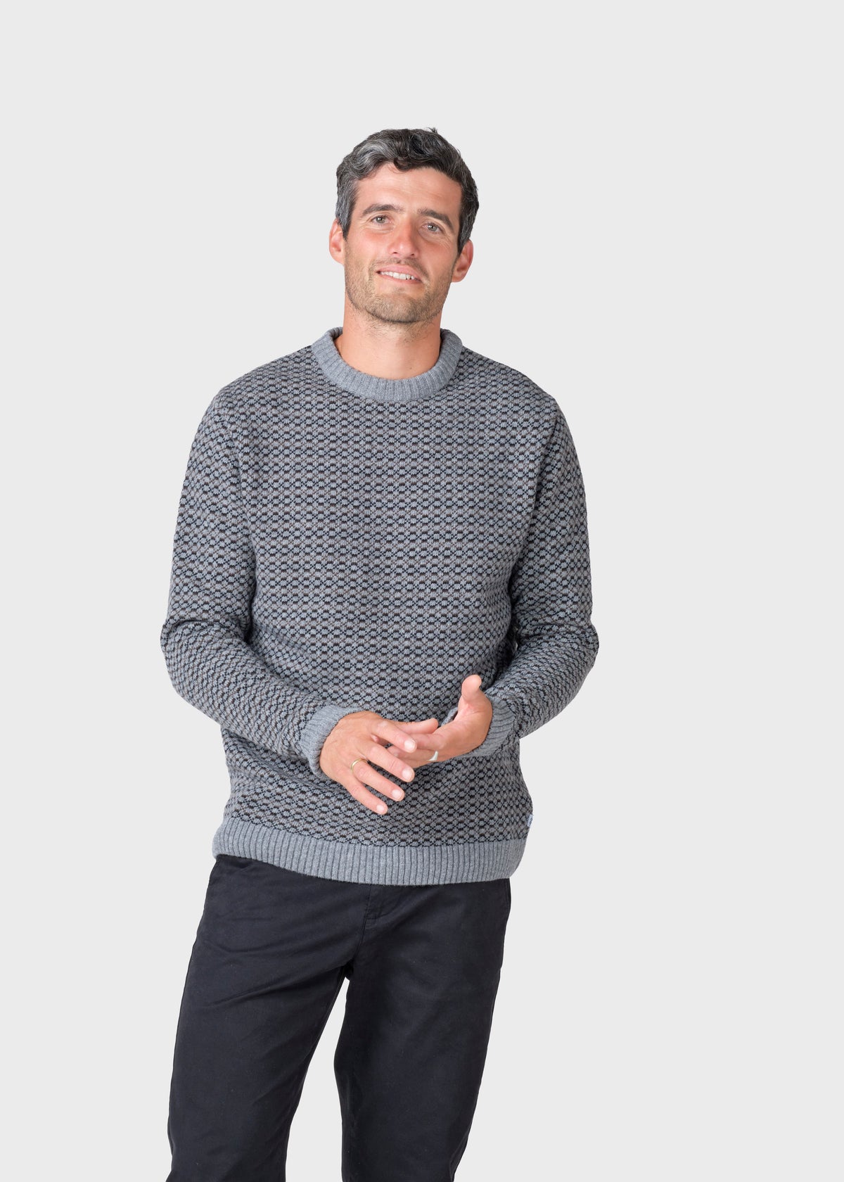 Klitmøller Collective ApS Asger knit Knitted sweaters Light grey/black/taupe