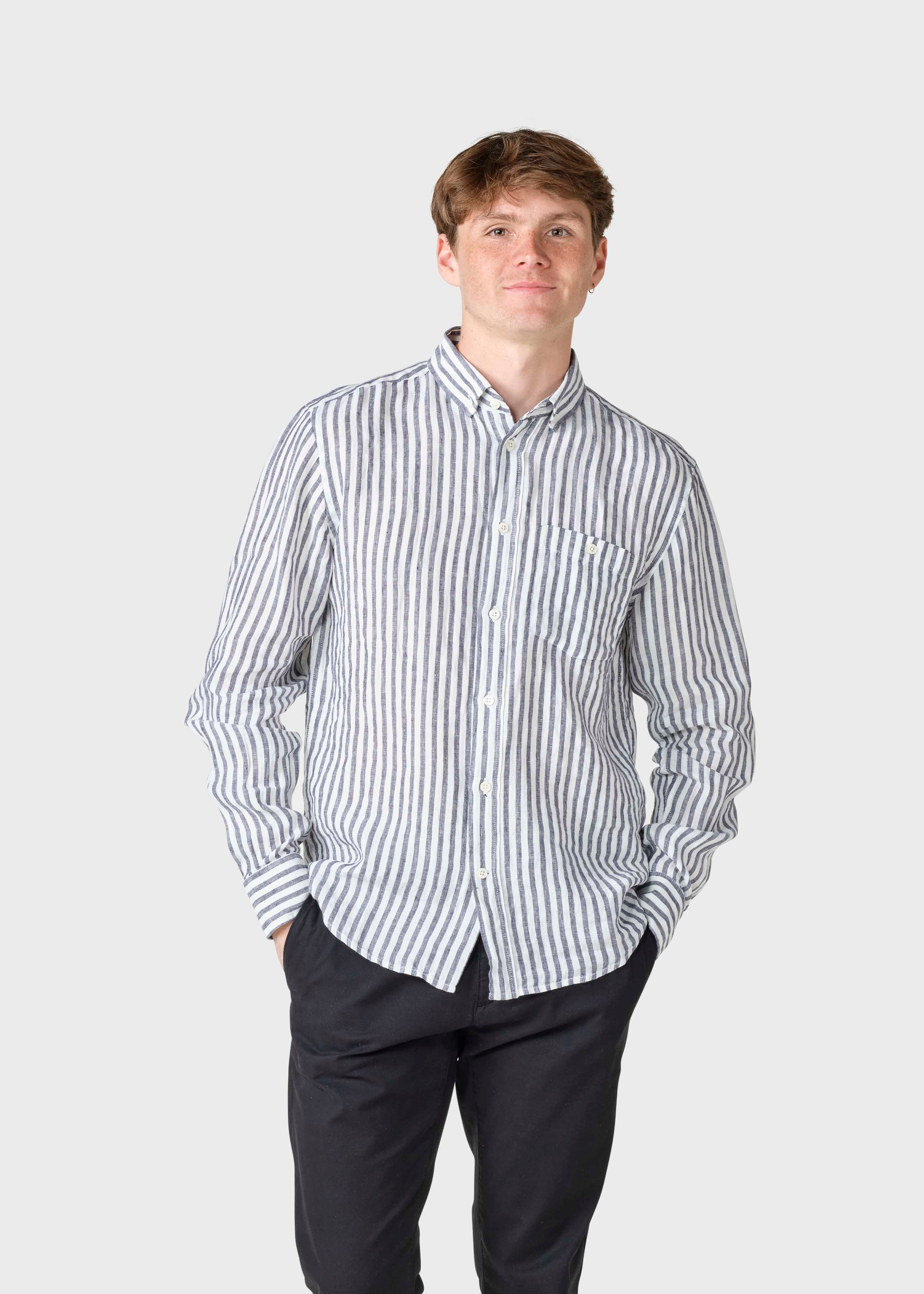 Dennis striped shirt - Cream/navy – klitmollercollective.com