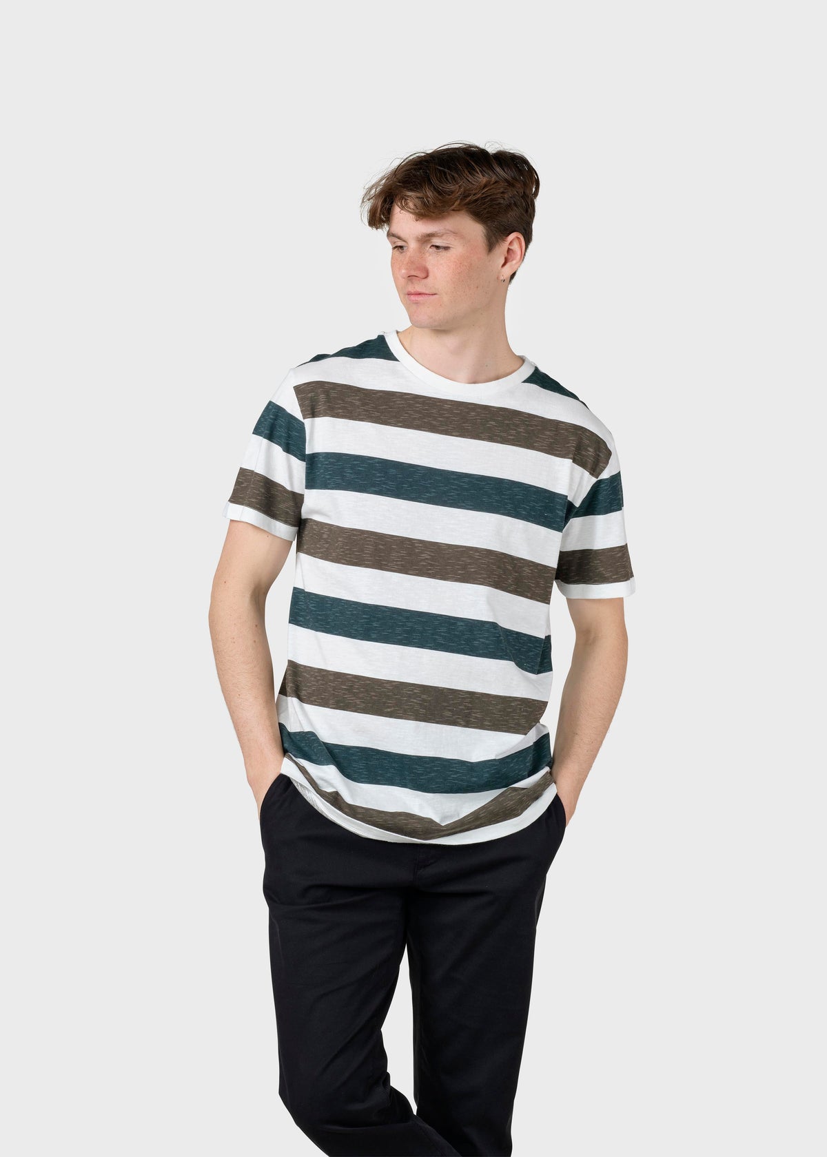 Klitmøller Collective ApS George tee T-Shirts Olive/moss green stripes