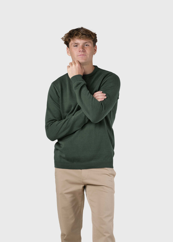 Klitmøller Collective ApS Mens basic cotton knit Knitted sweaters Moss Green