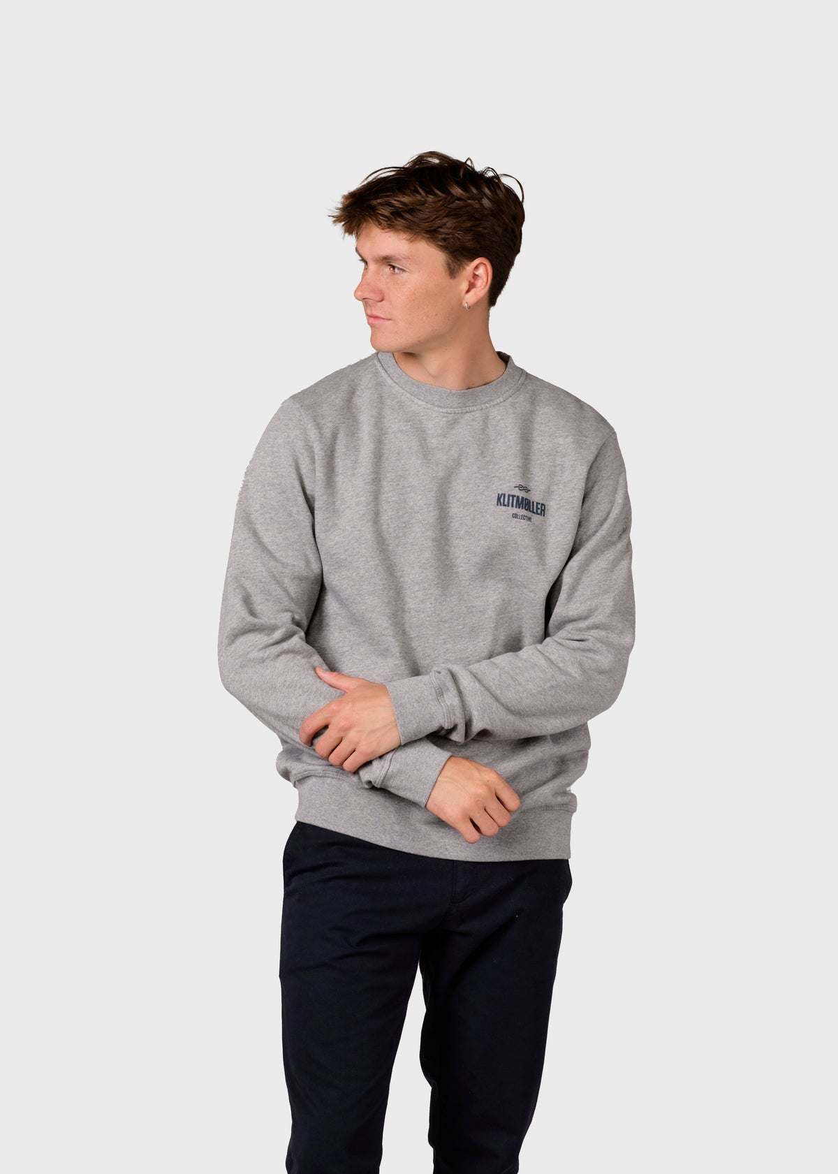 Klitmøller Collective ApS Mens small logo crew Sweatshirts Grey melange