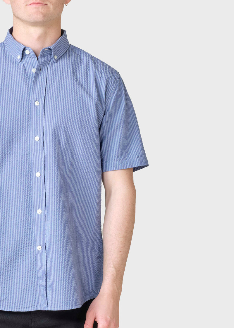 Klitmøller Collective ApS Morten short stripe shirt Shirts White/navy/light blue overdye
