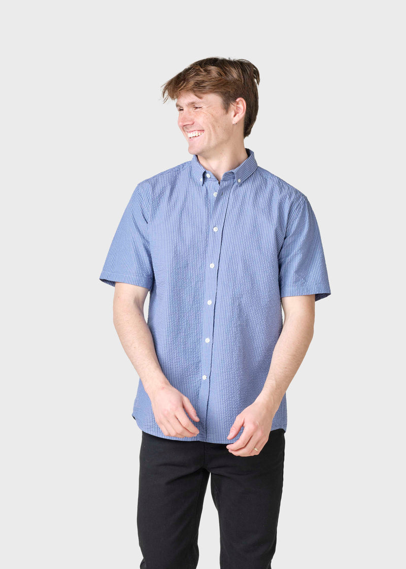 Klitmøller Collective ApS Morten short stripe shirt Shirts White/navy/light blue overdye