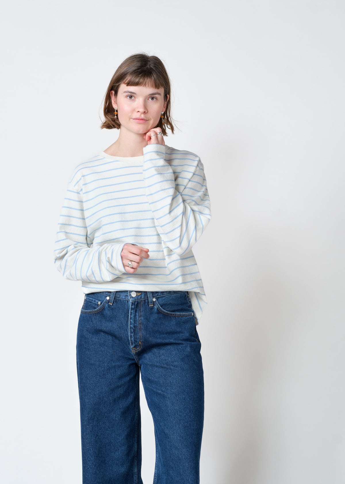 Klitmøller Collective ApS Paulina L/S tee T-Shirts Cream/light blue