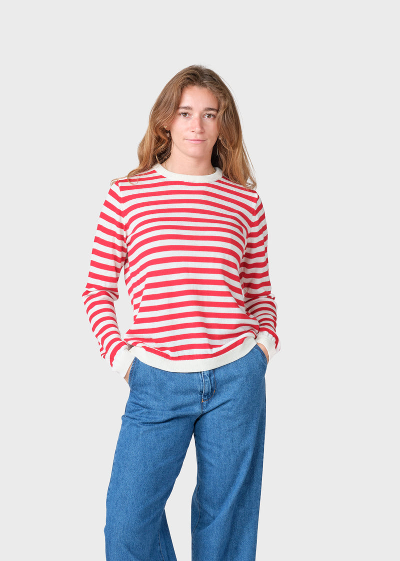 Klitmøller Collective ApS Womens basic stripe merino knit Knitted sweaters Cream/red